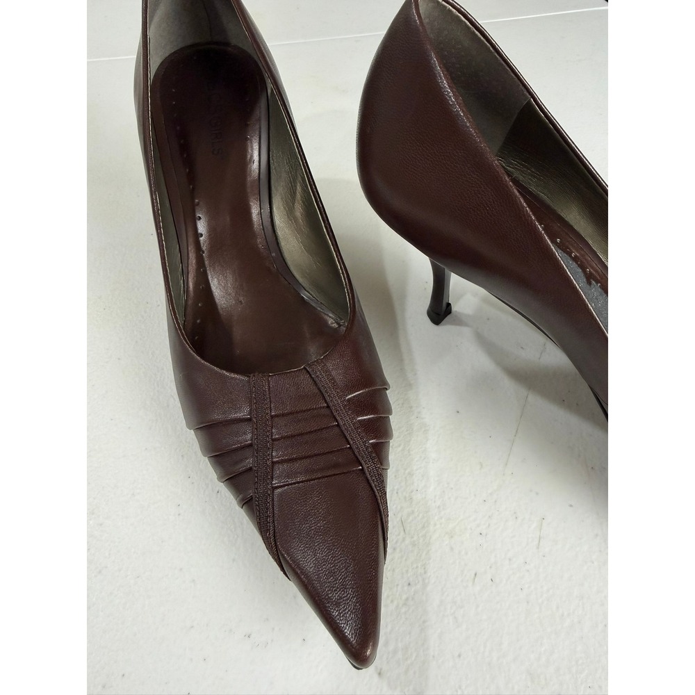 BCBGIRLS Pointed Toe Pumps Womens 8.5 Brown Good Pleated Leather Stiletto Heels
